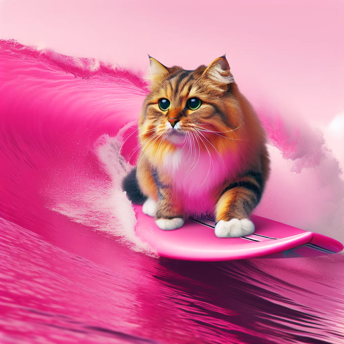 Cat Surfing on a Pink Wave - Fun Adventure