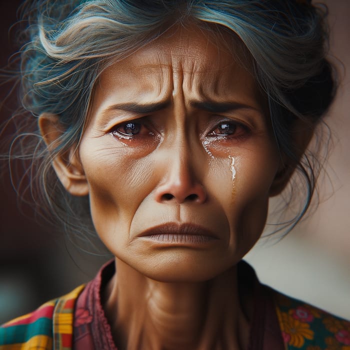 Myanmar Woman Expresses Sadness in Traditional Attire