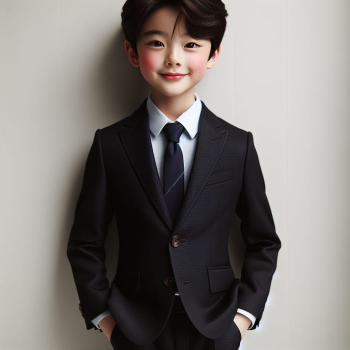 East Asian Boy in Stylish Suit and Tie