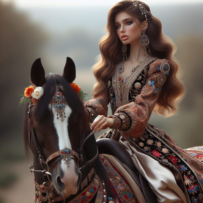 Beautiful Girl Riding Horse in Stunning Attire | Regal Elegance