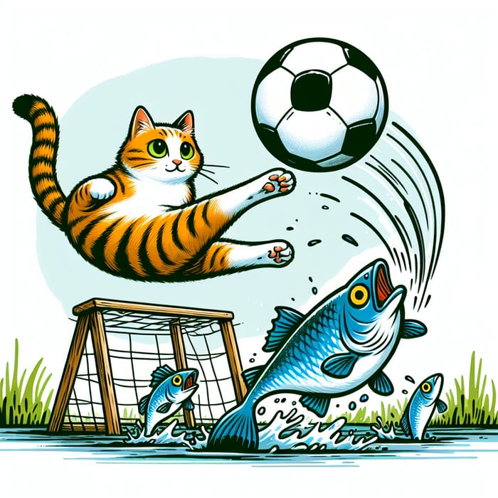 Cat's Bicycle Kick Goal Against Fish - Amazing Moment Captured