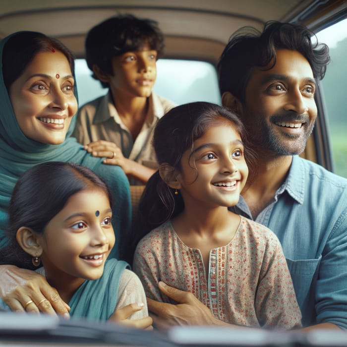 Captivating Indian Family Car Journey: Kids Enchanted by Village Views