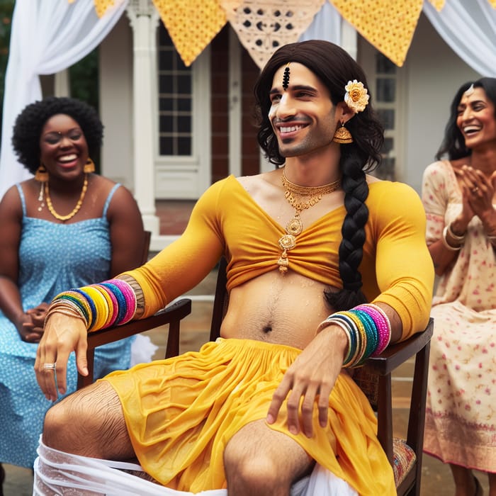 South Asian Man Wears Women's Yellow Blouse at Indian Baby Shower
