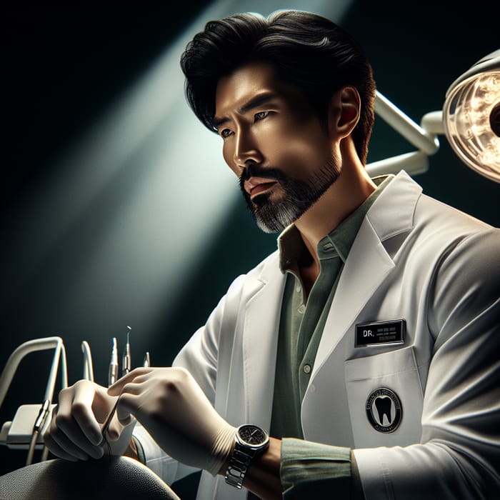 Intense Asian Dentist Dr. Lee Performing Challenging Procedure