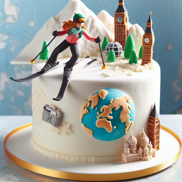 Travel Themed Skiing Cake for Her Bachelorette Party Celebration