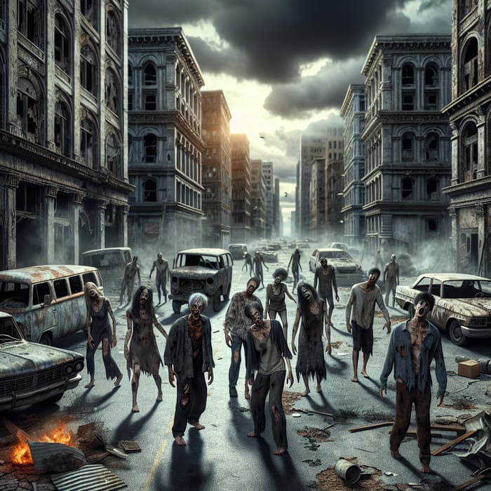 Post-Apocalyptic Zombie Horde: Desolate Streets & Decayed Dwellings