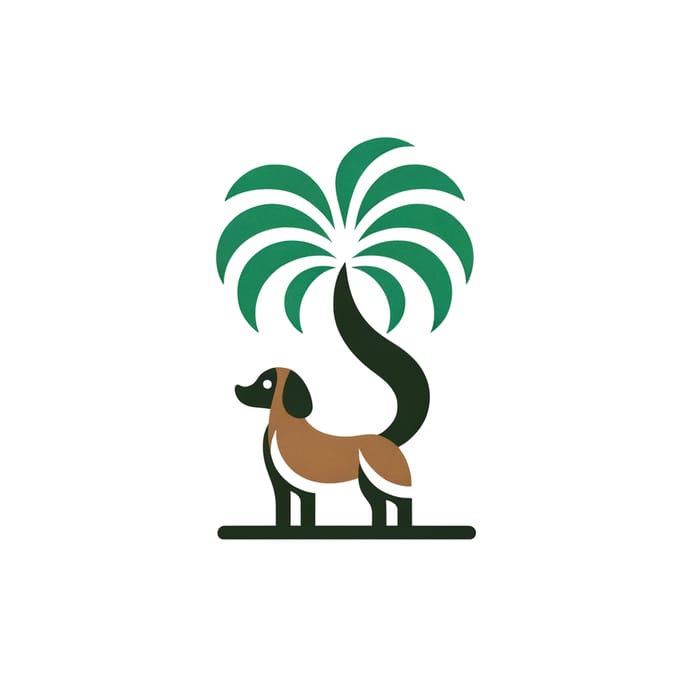 Dog Logo with Palm Tree Tail | Playful & Creative Design