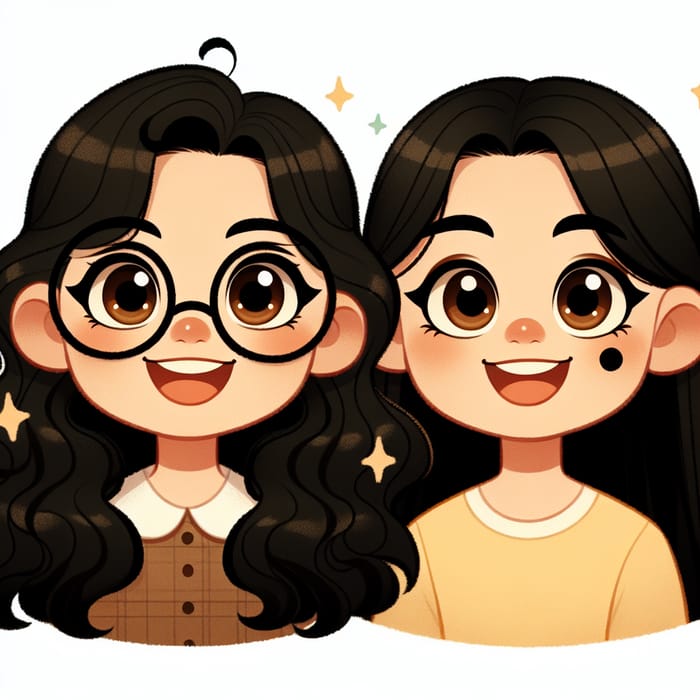 Happy Sisters: Vintage Cartoon Style with Unique Features