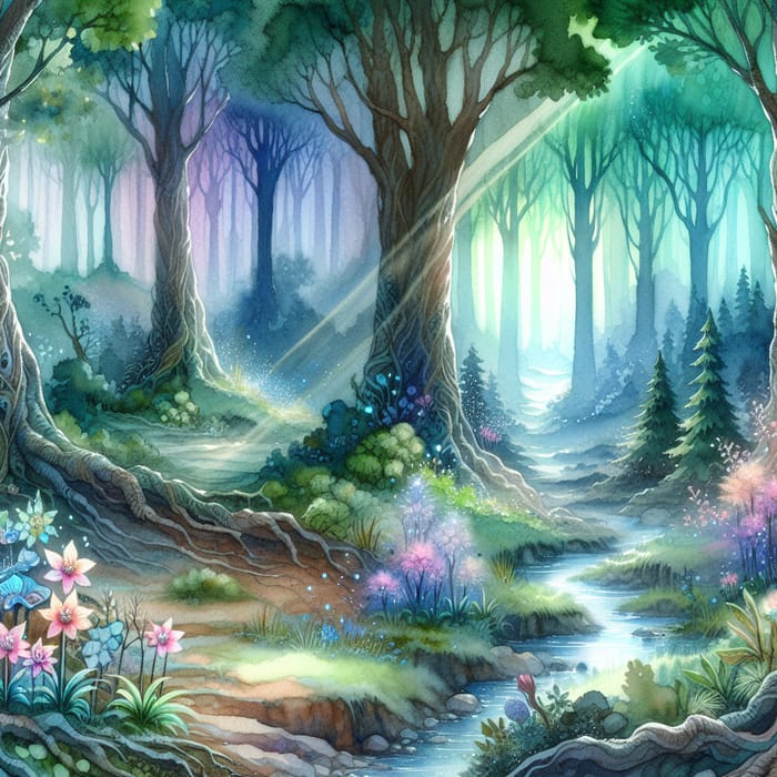Enchanted Forest Watercolor Painting: Mystical Art
