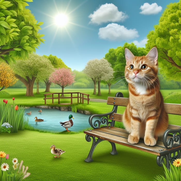 Curious Orange Tabby Cat in Lush Green Park