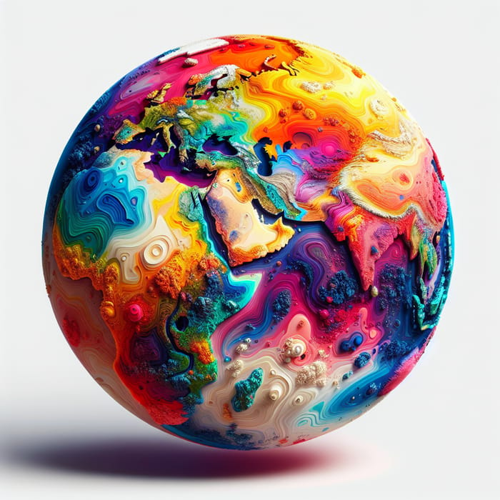 Exotic Planet with Colorful Continents on White Background