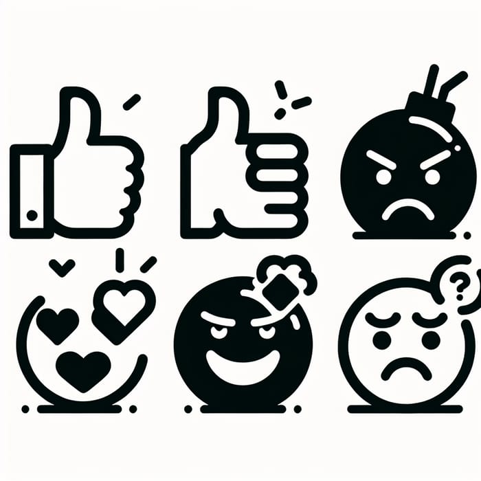 Elegant Iconography: Thumbs Up, Thumbs Down, Angry Bomb, Happy Heart, Confused Face