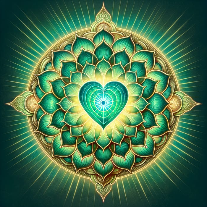 Rectangular Green, Orange Anahata Heart Chakra 12 Petal Lotus Canvas Art