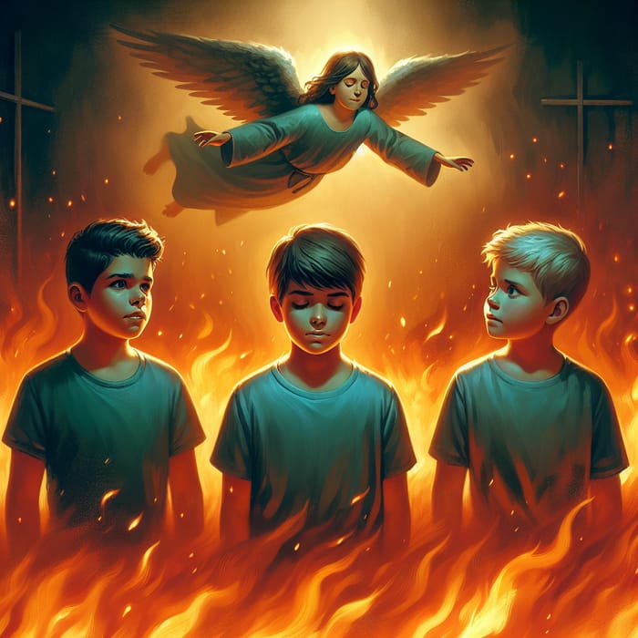 Three Boys with an Angel in Fiery Furnace