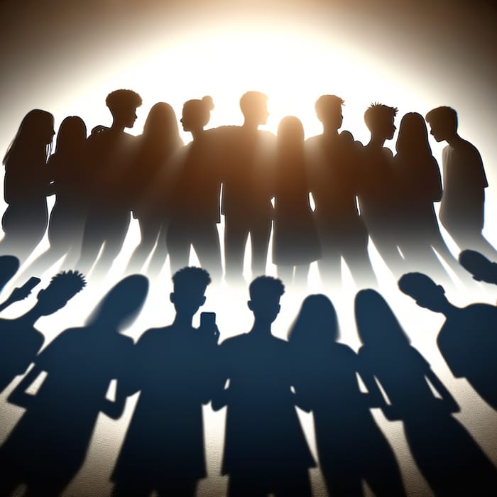 Realistic Nighttime Silhouette of 20 Teenagers Embodying Unity