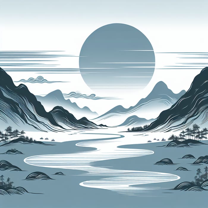 Serene Minimalist Chinese Landscape for Poster Design