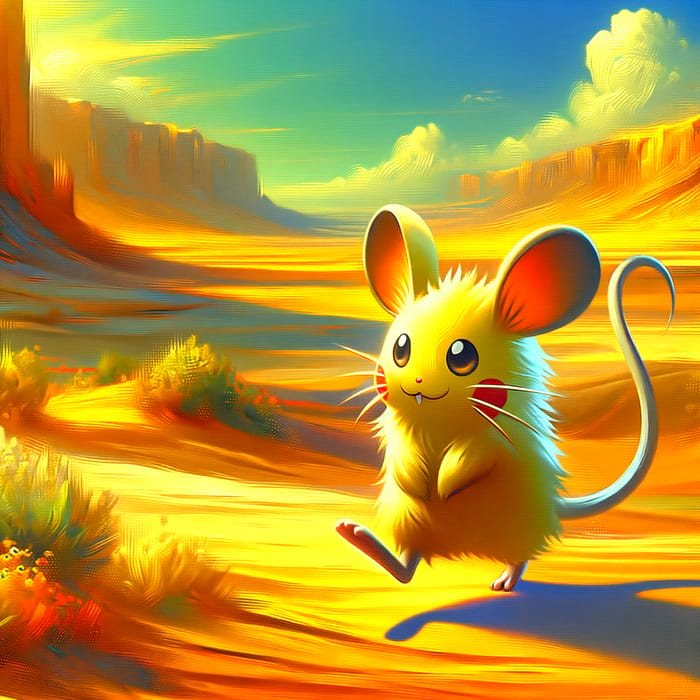 Mischievous Pikachu in Yellow Desert Oasis | Dynamic Brushstrokes