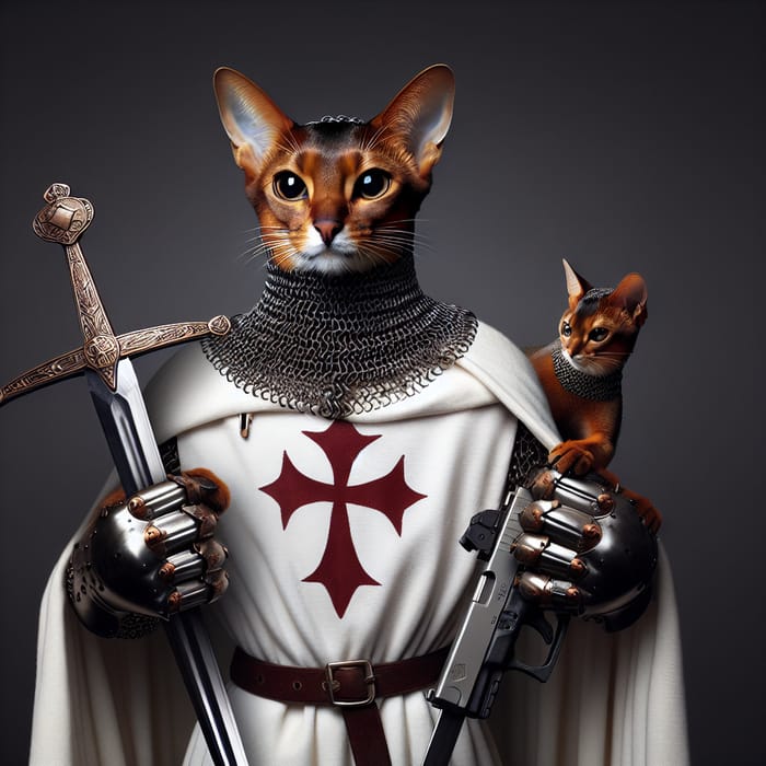 Templar Warrior Abyssinian Cat in Chainmail Armor