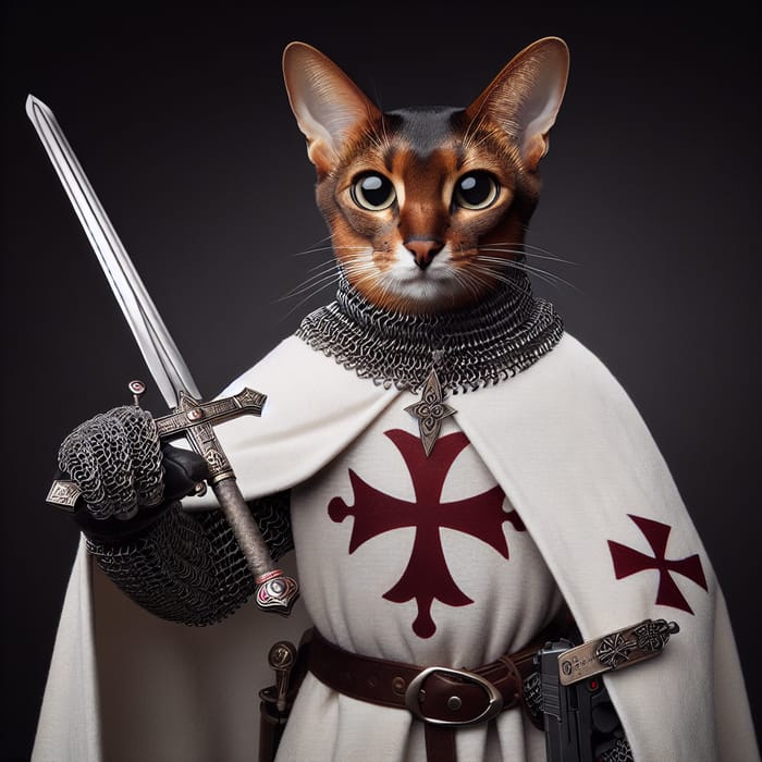Abyssinian Cat Templar Warrior with Sword and Gun