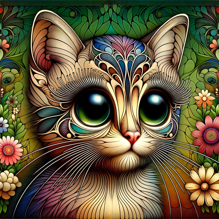 Royal Futuristic Kitten with Expressive Eyes | Art Nouveau Design