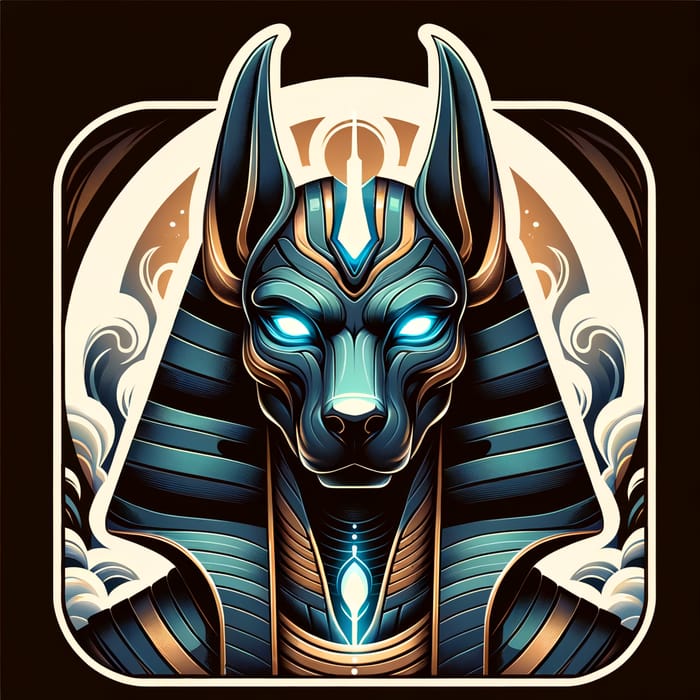Colossal Anubis Icon with Mysterious Blue Eyes & Otherworldly Aura