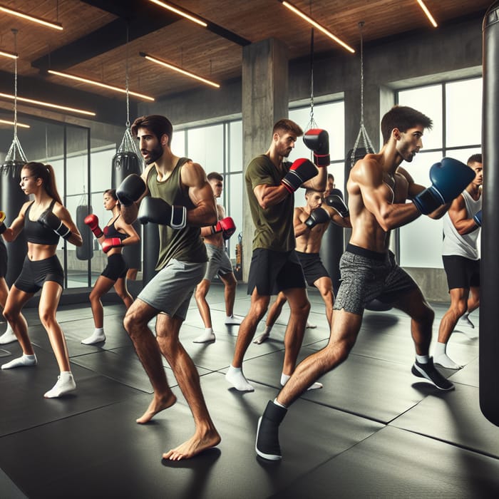 Motivated Kickboxers Training in Modern Martial Arts Academy