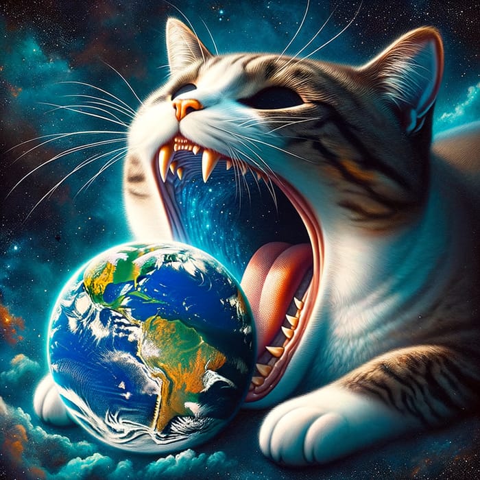 Big Cat Consuming the World - Surreal Scene