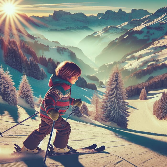 Young Caucasian Boy Skiing on Brown-Haired Image