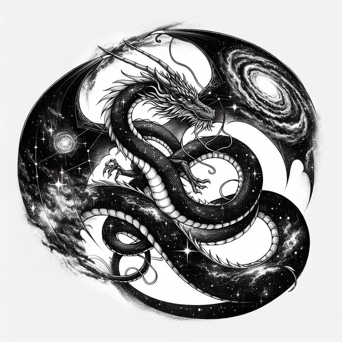 Dragon in Space Tattoo Sketch - Mystical Cosmic Beauty