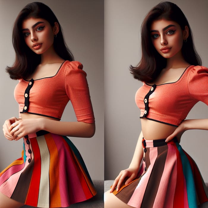 Confident 15-Year-Old Girl in Vibrant Pin-Up Fashion Shot with Vintage Camera