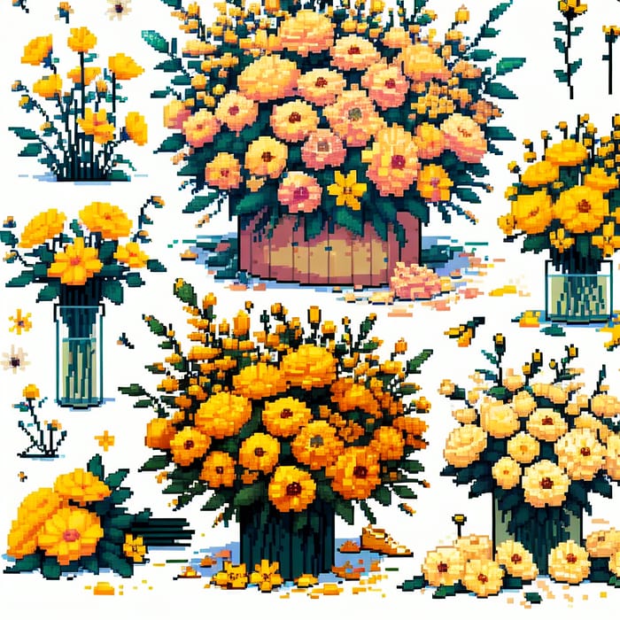 Pixel Art Yellow Flowers Bouquets