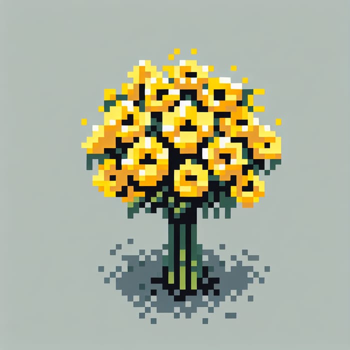 Simplistic Yellow Flower Bouquet Pixel Art Display
