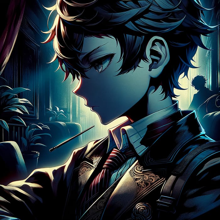 Brooding Anime Boy Detective | Gothic Aesthetic, Intricate Details