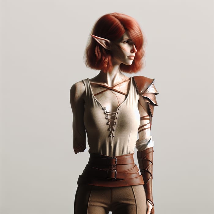 One-Armed Redhead Elf Woman in Leather Outfit | AI Art Generator | Easy ...