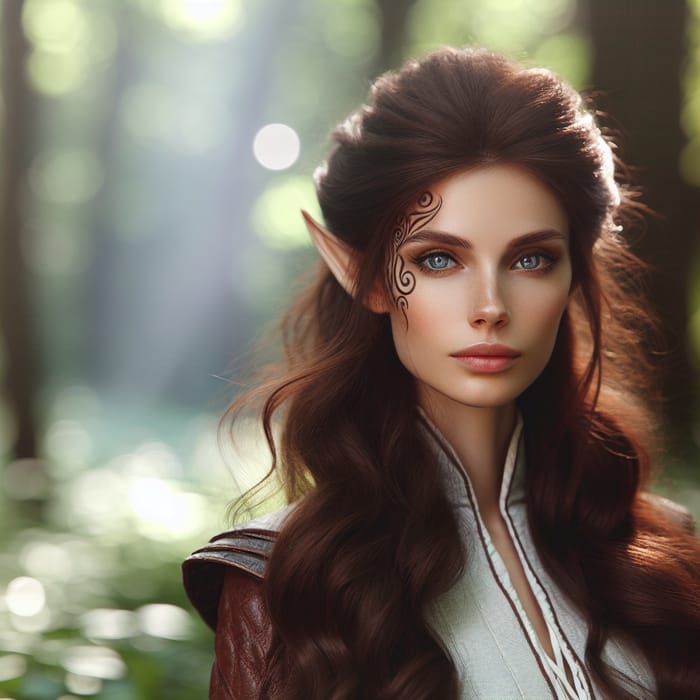Striking Brunette Elf with Scar: Half-Face Burn Detail