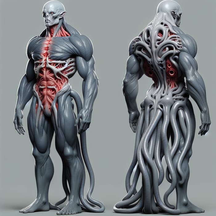 Realistic Humanoid Monster with Gray Tentacles | Unique Creature Illustration