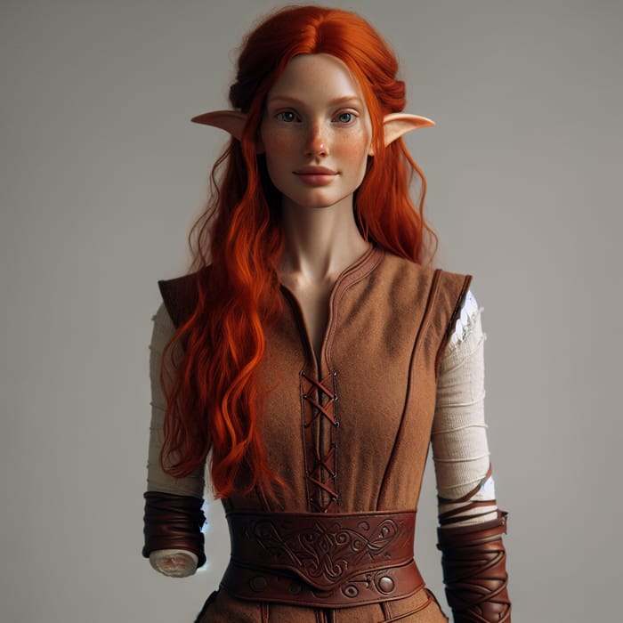 Courageous Elf Woman with Red Hair - Ethereal and Resilient