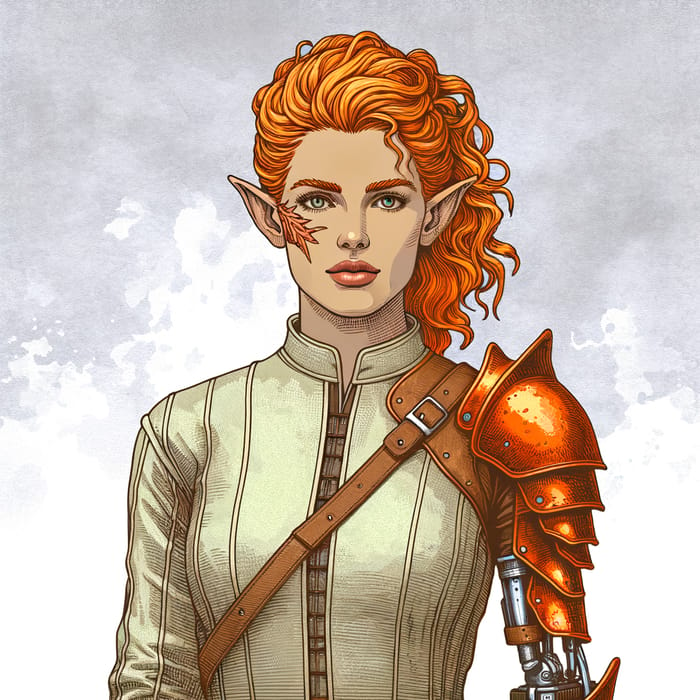 Elf Woman with Fiery Orange Hair and Unique Look