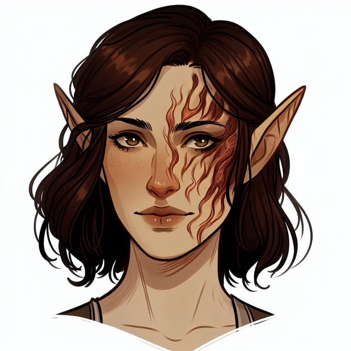 Resilient Elf Woman | Half-Face Scar - Brunette Fantasy Character