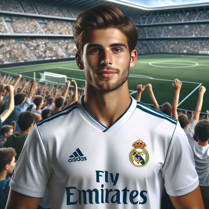 Talented Soccer Player in Real Madrid Jersey Drawing | Stadium Scene
