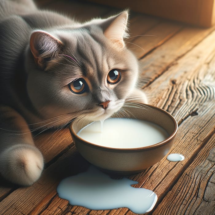 Adorable Cat Drinking Milk in Sunlit Setting