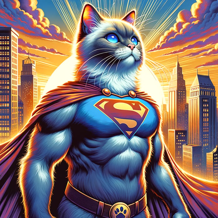 Super Hero Cat: A Majestic Feline With Blue Radiant Fur
