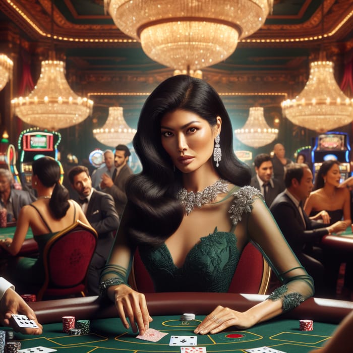 Elegant Woman Playing Poker in Casino