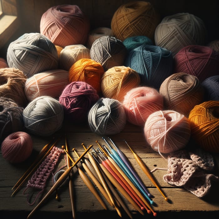 Vibrant Crochet Yarn Display | Artistic Yarn Composition