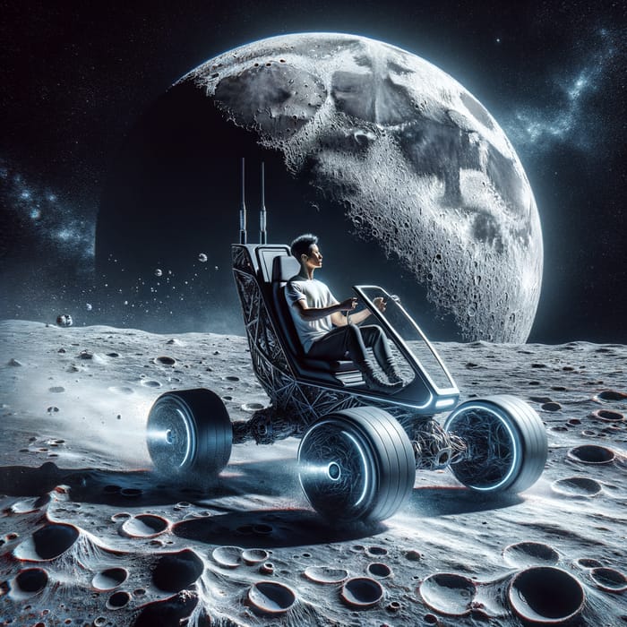 Futuristic Space Exploration: Elon Musk in Tesla Cyba Truck on Moon