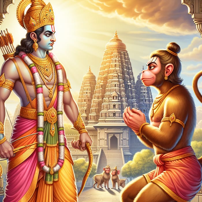 Shree Ram and Hanuman: Indian Mythology Scene
