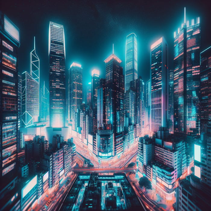 Futuristic Neon Cyberpunk City at Night | Urban Skyscrapers Scene
