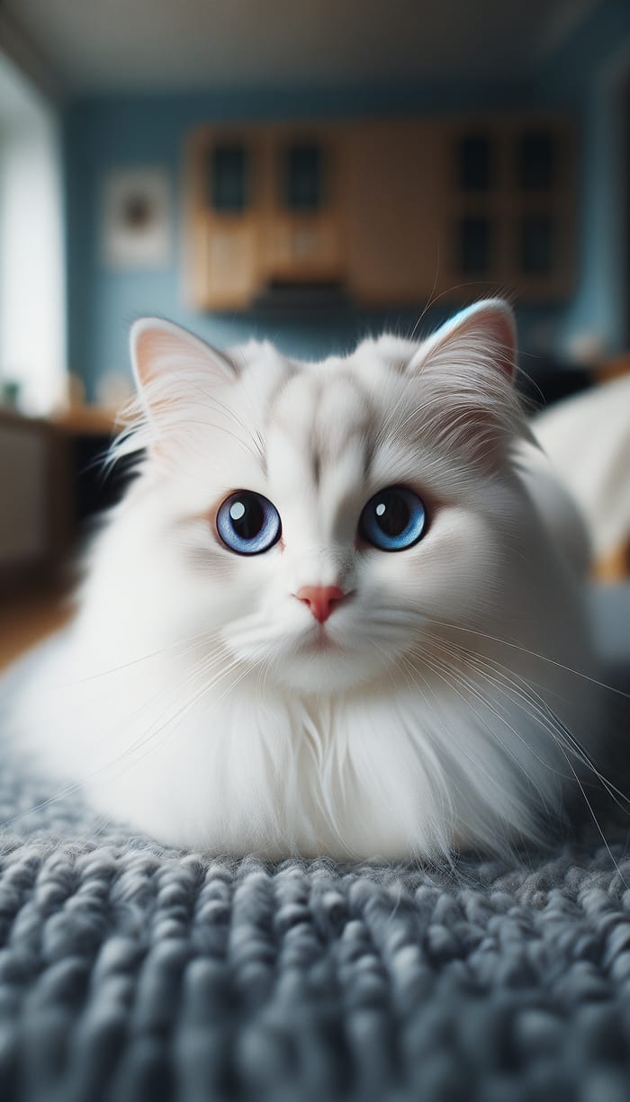 White Cat with Beautiful Blue Eyes - Adorable Pet Photo