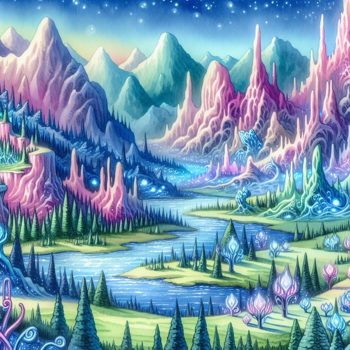 Whimsical Watercolor Fantasy Landscape | Enchanting Artwork