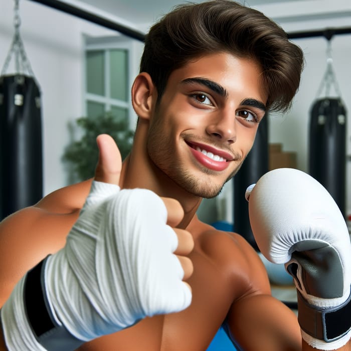 Hispanic Boxer Thumbs Up Gesture | White Gloves